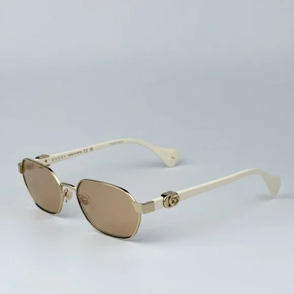 New Unisex Gucci Ivory & Gold Sunglasses GUCCI 0429 Gold Ivory Leaf Oversized Mask Fashion Sunglasses  main image 3